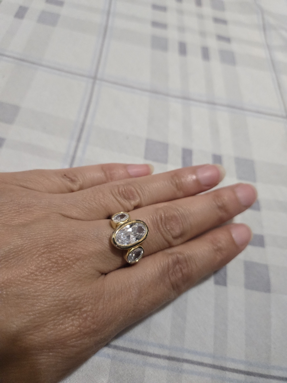 Silver Gold-Tone Clear Crystal Trio Statement Ring - Women Jewelry